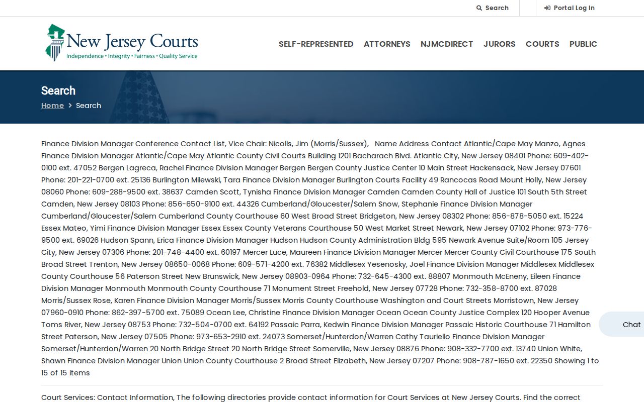 Wall residents directory New Jersey Courts public case search screen