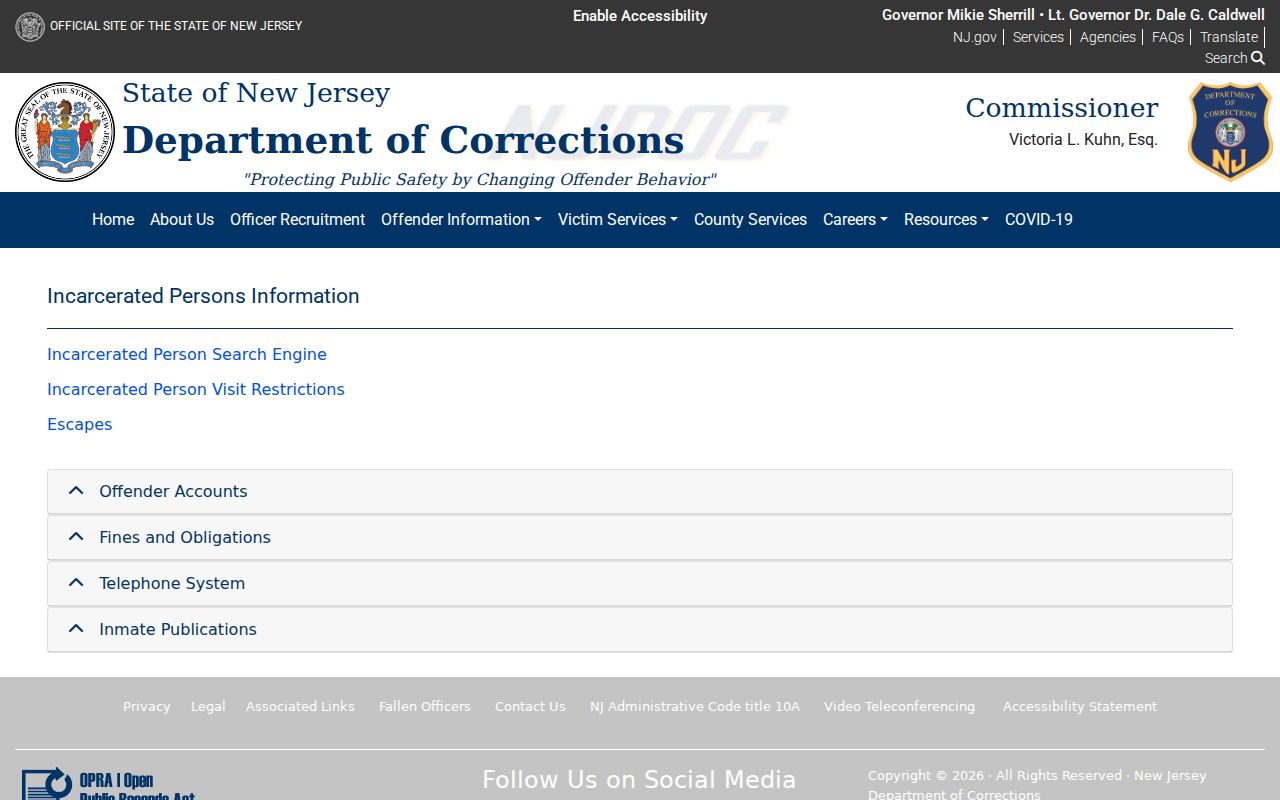 Wall resident lookup through New Jersey Department of Corrections offender information