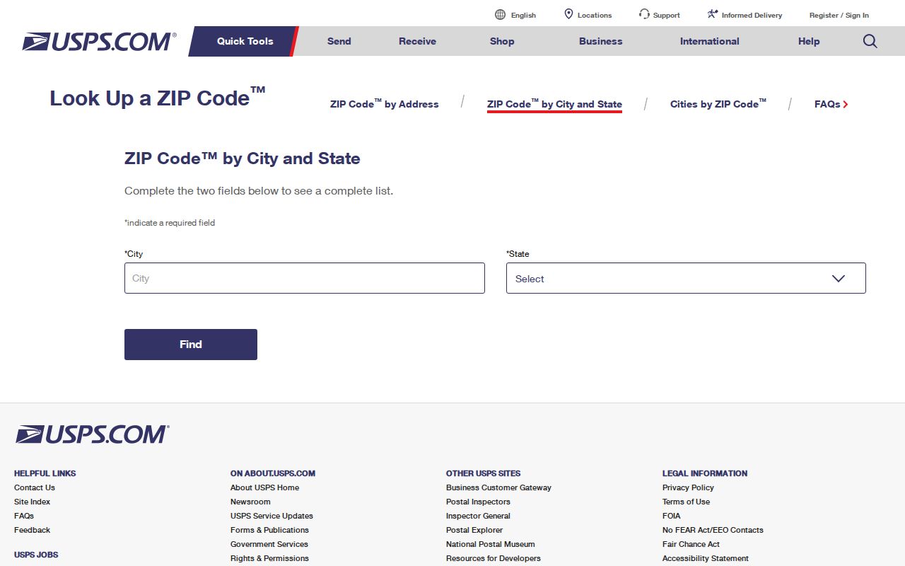 Wall ZIP code directory USPS address and city-state lookup screen